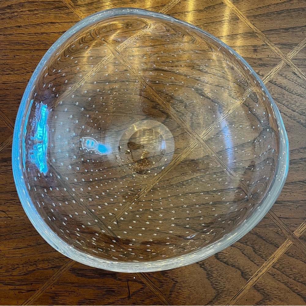 Signed Kosta Boda, Vicke Lindstrand Art Glass bowl Controlled Bubbles 1950’s